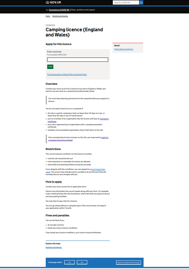 Camping licence (England and Wales) - GOV.UK