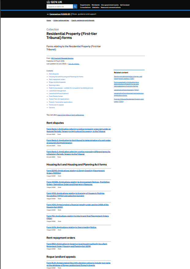 Residential Property (First-tier Tribunal) forms